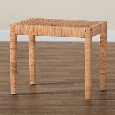 Abelia Natural Rattan And Mahogany Wood Short Accent Bench Natural Brown - Baxton Studio - Image 6