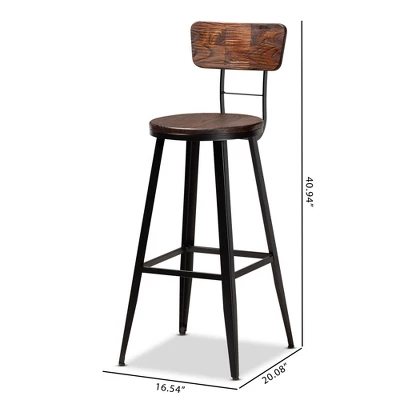 Set Of 2 Kenna Wood And Metal Finished Metal Barstools Brown/Black - Baxton Studio - Image 6
