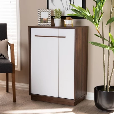 Mette Walnut Finished Wood Shoe Cabinet White - Baxton Studio