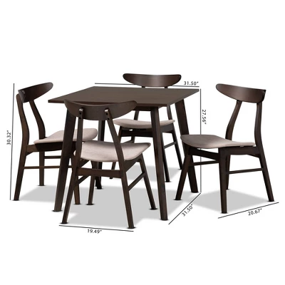 5pc Britte Fabric Upholstered Wood Dining Set - Baxton Studio - Image 7