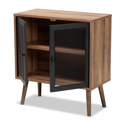 Yuna Natural Brown Wood And Metal 2 Door Storage Cabinet Natural Brown/Black - Baxton Studio