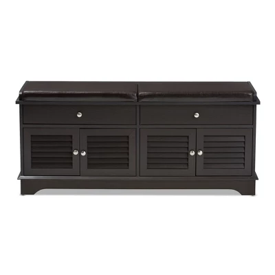 Leo Modern And Contemporary Wood 2 Drawer Shoe Storage Bench Dark Brown - Baxton Studio - Image 3