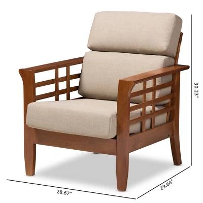 Baxton Studio Larissa Modern Classic Mission Style Cherry Finished Wood And Fabric High Back Cushioned Living Room Dark Beige Cherry - Image 8