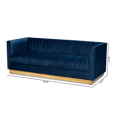 Aveline Velvet Upholstered Finished Sofa Navy Blue/Gold - Baxton Studio - Image 8