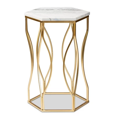 Kalena Metal End Table With Marble Tabletop Gold - Baxton Studio