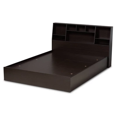 Queen Geoffrey Wood Platform Storage Bed With Shelves Dark Brown - Baxton Studio - Image 2