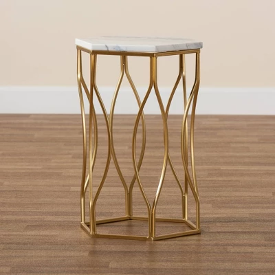 Kalena Metal End Table With Marble Tabletop Gold - Baxton Studio - Image 6
