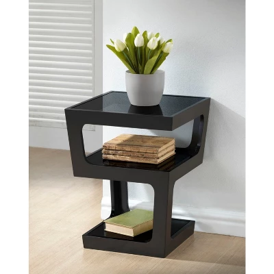 Clara Modern End Table With 3 Tieglass Shelves Black - Baxton Studio - Image 3