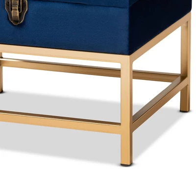 Aliana Fabric And Metal Ottoman Navy Blue/Gold - Baxton Studio - Image 5