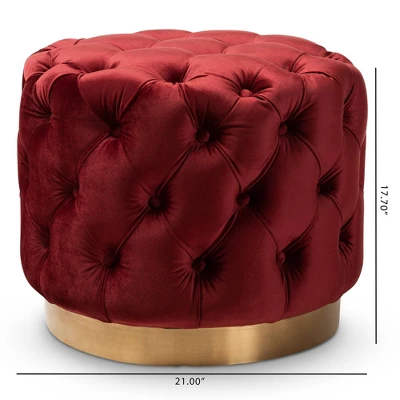 Valeria Velvet Button Tufted Ottoman Burgundy Heather - Baxton Studio - Image 3