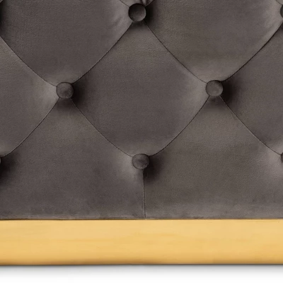 Verene Velvet Upholstered Square Cocktail Ottoman Gray/Gold - Baxton Studio - Image 3