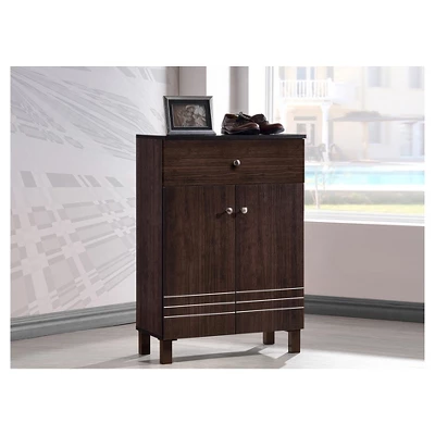 Felda Modern Shoe Cabinet With 2 Doors And Drawer - Dark Brown - Baxton Studio - Image 5