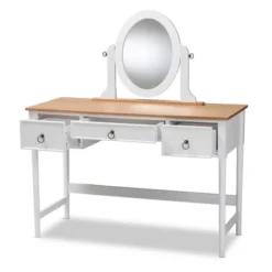 3 Drawer Sylvie Wood Vanity Table With Mirror White - Baxton Studio