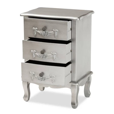 Callen Brushed Wood 3 Drawer Nightstand Silver - Baxton Studio - Image 2