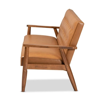 Sorrento Mid-Century Faux Leather Upholstered Wood Sofa Walnut/Brown - Baxton Studio - Image 2