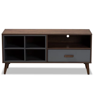 Garrick Two-Toned Wood 1 Drawer TV Stand For TVs Up To 50" Gray/Walnut Brown - Baxton Studio - Image 2