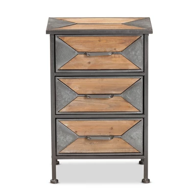 Laurel Wood 3 Drawer Nightstand Gray/Brown - Baxton Studio - Image 2