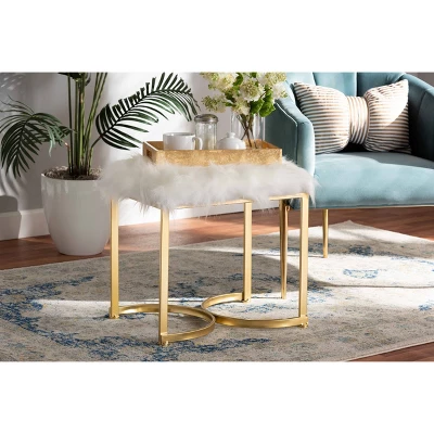 Gwyn Glam And Luxe Faux Fur Upholstered And Metal Ottoman White/Gold - Baxton Studio - Image 5