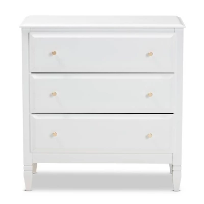 3 Drawer Naomi Wood Bedroom Chest White/Gold - Baxton Studio - Image 2