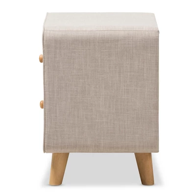 Jonesy Mid - Century Linen Upholstered 2 - Drawer Nightstand - Buff Beige - Baxton Studio - Image 2