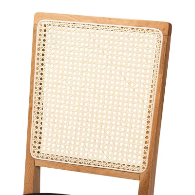 Set Of 2 Idris Fabric Upholstered Rattan Dining Chairs Black/Oak Brown - Baxton Studio - Image 4