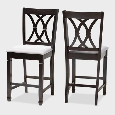 2pc Reneau Finished Wood Counter Height Pub Chairs - Baxton Studio - Image 7