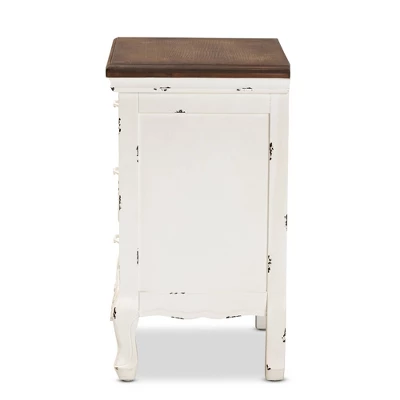 Levron And Antique Wood 3 Drawer Nightstand Walnut Brown/Antique White - Baxton Studio - Image 2