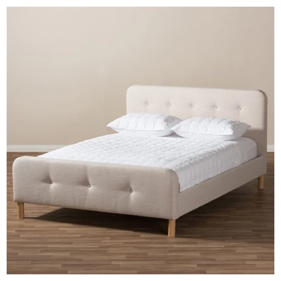 Full Samson Mid Century Fabric Upholstered Platform Bed Light Beige - Baxton Studio - Image 3