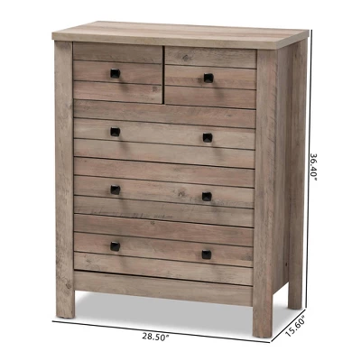 Derek Natural Wood 5 Drawer Chest Brown - Baxton Studio - Image 8