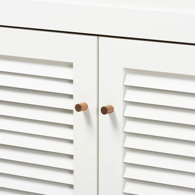 Coolidge 11 Shelf Wood Shoe Cabinet With Drawer White/Walnut - Baxton Studio - Image 4