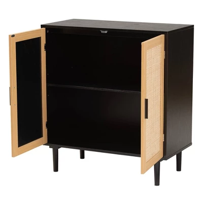 Maureen Wood And Rattan 2 Door Storage Cabinet Espresso/Natural Brown - Baxton Studio - Image 2