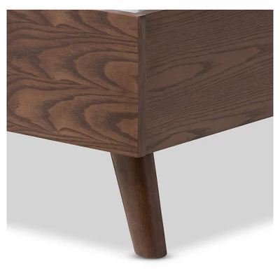 Alinia Mid-Century Retro Modern Fabric Upholstered Walnut Wood Platform Bed - Queen - Baxton Studio - Image 2
