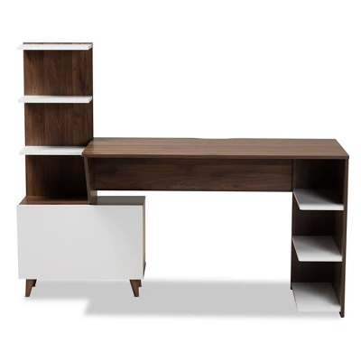 Tobias Two-Tone Wood Storage Computer Desk With Shelves Walnut - Baxton Studio - Image 2
