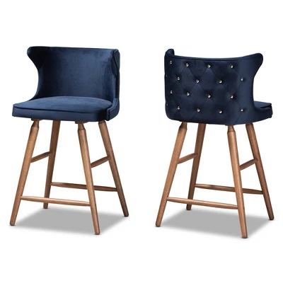 2pc Sagira Velvet Fabric Upholstered And Wood Counter Height Barstool Set - Baxton Studio - Image 9