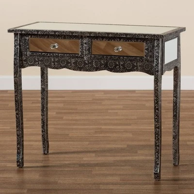 Wycliff Metal And Mirrored Glass 2 Drawer Console Table Dark Gray/Silver - Baxton Studio - Image 7