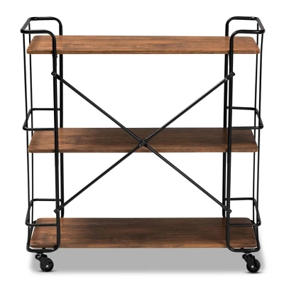 Neal Metal And Wood Kitchen Serving Cart Walnut/Black - Baxton Studio - Image 3