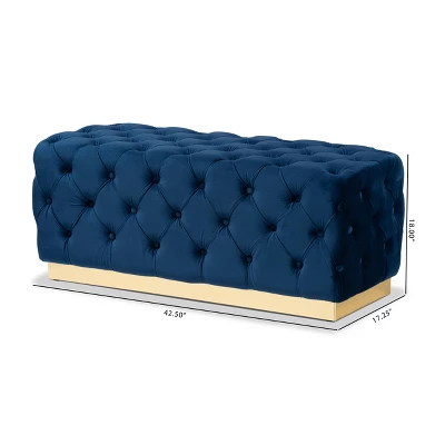 Corrine Velvet Fabric Upholstered And PU Ottoman Gold - Baxton Studio - Image 6