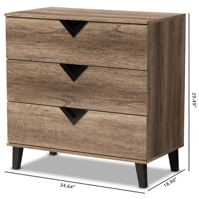 Baxton Studio Wales Modern And Contemporary Oak Wood Finish 3 Drawer Chest Light Brown - Image 8