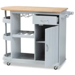 Donnie Wood Kitchen Storage Cart Light Gray/Natural - Baxton Studio
