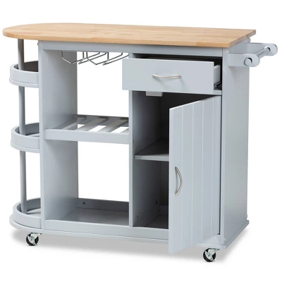 Donnie Wood Kitchen Storage Cart Light Gray/Natural - Baxton Studio