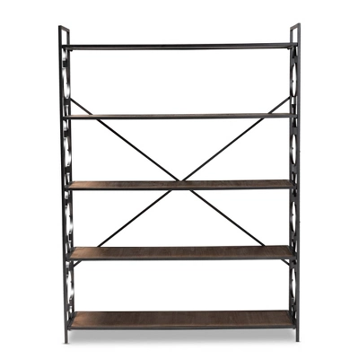 65" 5 Shelf Mirna Iron & Natural Oak Wood Quatrefoil Accent Bookshelf Brown/Black - Baxton Studio - Image 7