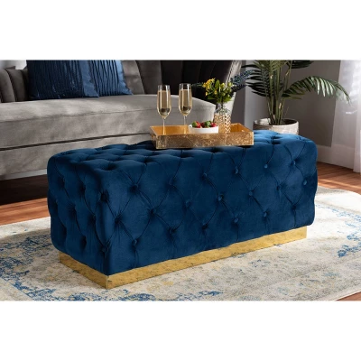 Corrine Velvet Fabric Upholstered And PU Ottoman Gold - Baxton Studio - Image 4