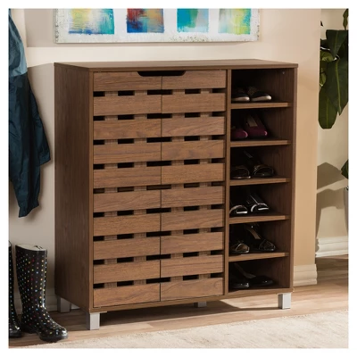 Shirley Modern And Contemporary 2 - Door Shoe Cabinet With Open Shelves - Walnut Brown - Baxton Studio - Image 3