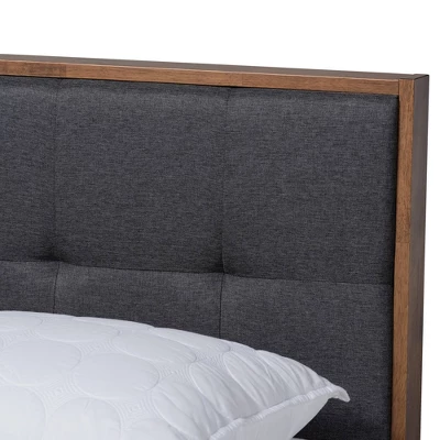 Alke Fabric Upholstered Walnut Finished Platform Bed - Baxton Studio - Image 3