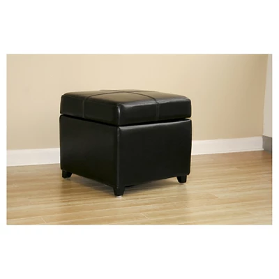 Full Leather Storage Cube Ottoman Black - Baxton Studio - Image 2