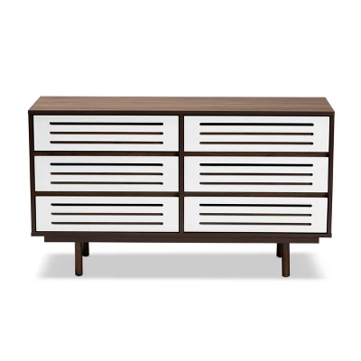 6 Drawer Wood Dresser And Meike Two-Tone Walnut/White - Baxton Studio - Image 2