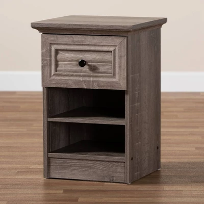 Dara 1 Drawer Wood Nightstand Gray/Brown/Black - Baxton Studio - Image 6