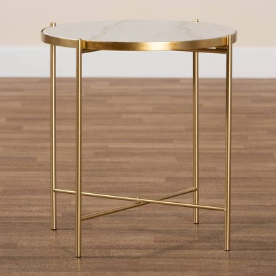 Maddock Metal End Table With Marble Tabletop White/Gold - Baxton Studio - Image 5