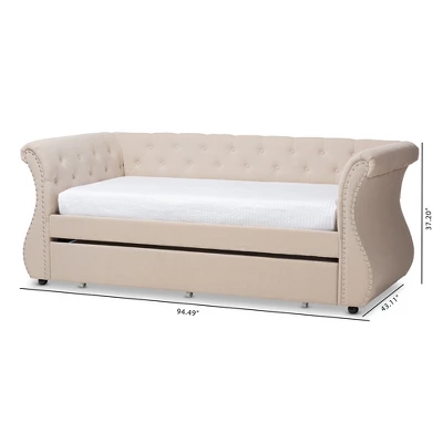 Twin Cherine Classic And Contemporary Fabric Upholstered Daybed With Trundle Beige - Baxton Studio - Image 10