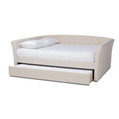 Delora Upholstered Daybed With Trundle Beige - Baxton Studio